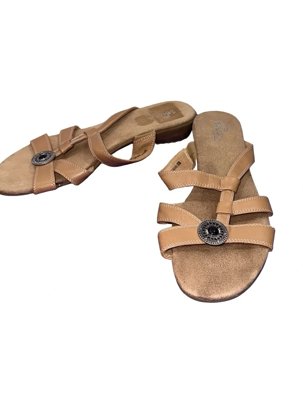 Sbicca Rachel Tan Comfort Slide Sandals Women’s Sz 9 Boho Casual Slip On Wedge